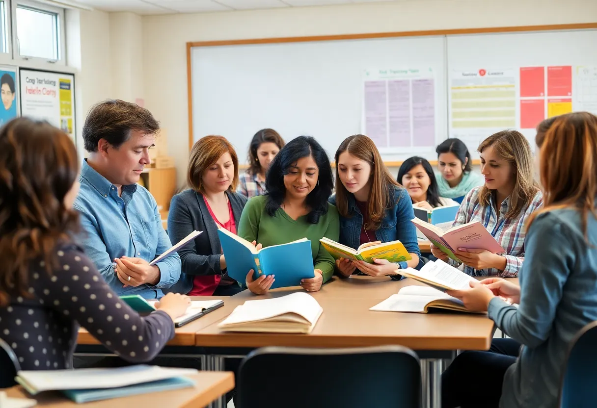 Teachers participating in a literacy training workshop