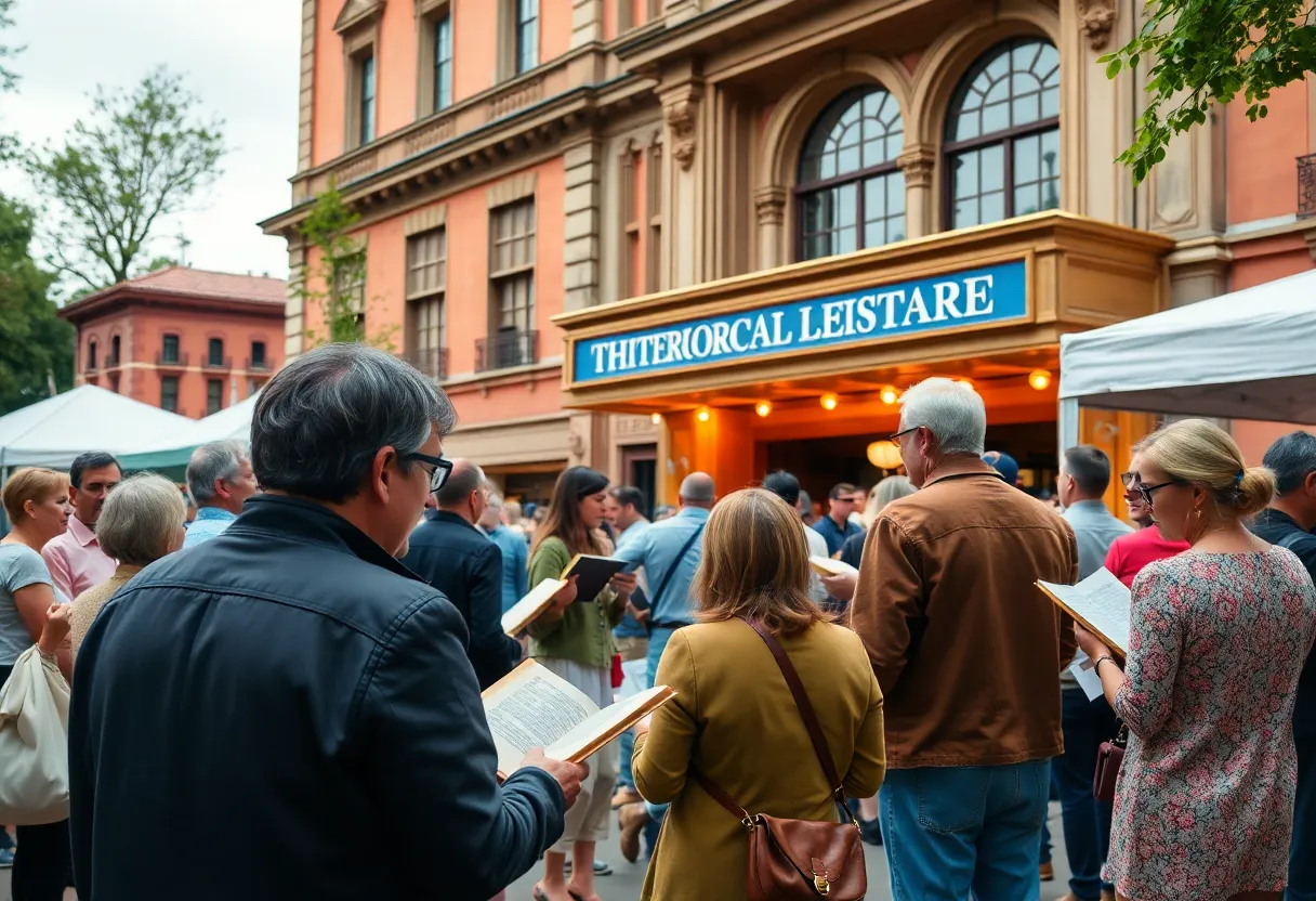 Scene from the Charleston Literary Festival featuring attendees and authors