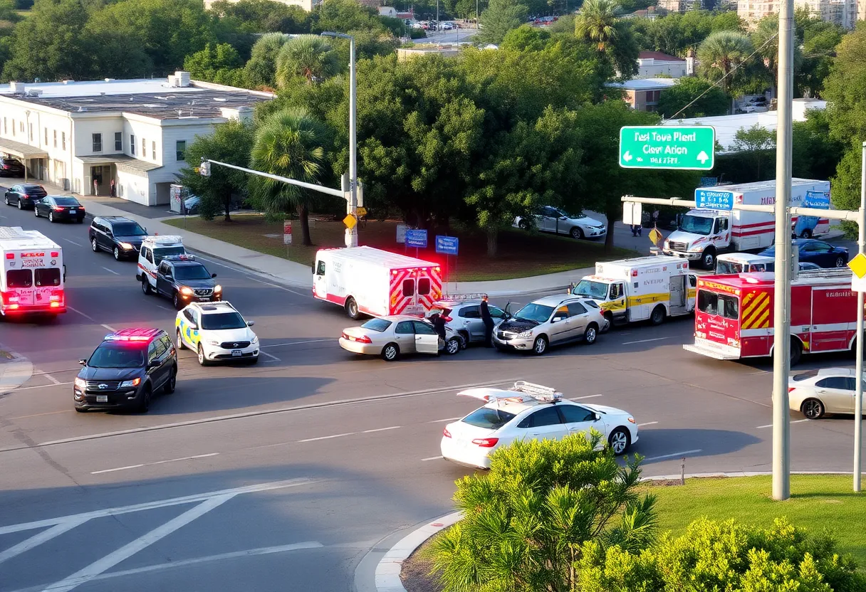 Emergency response at a multi-vehicle crash scene in Charleston.