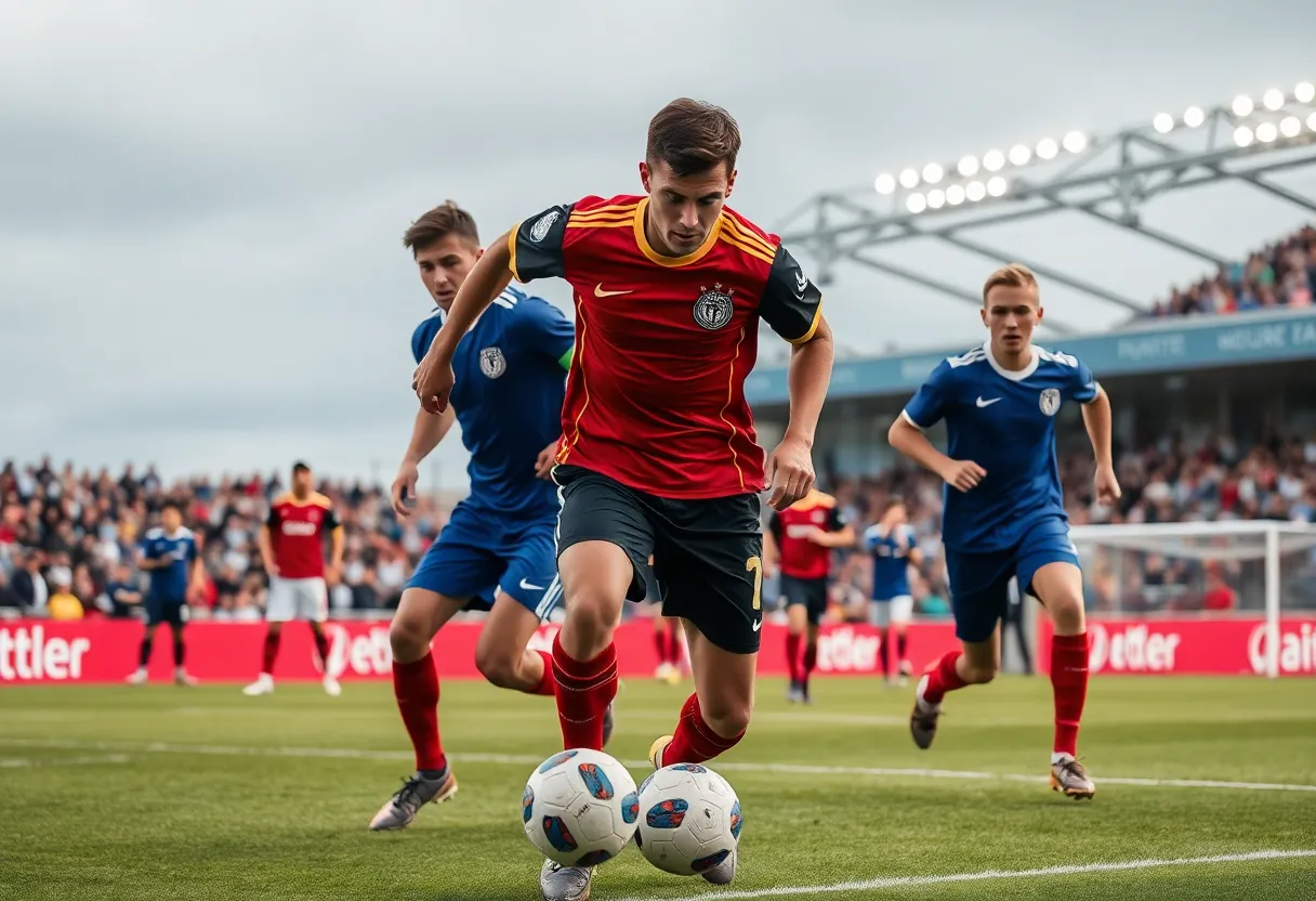 Charleston Southern women's soccer players in action during a match.