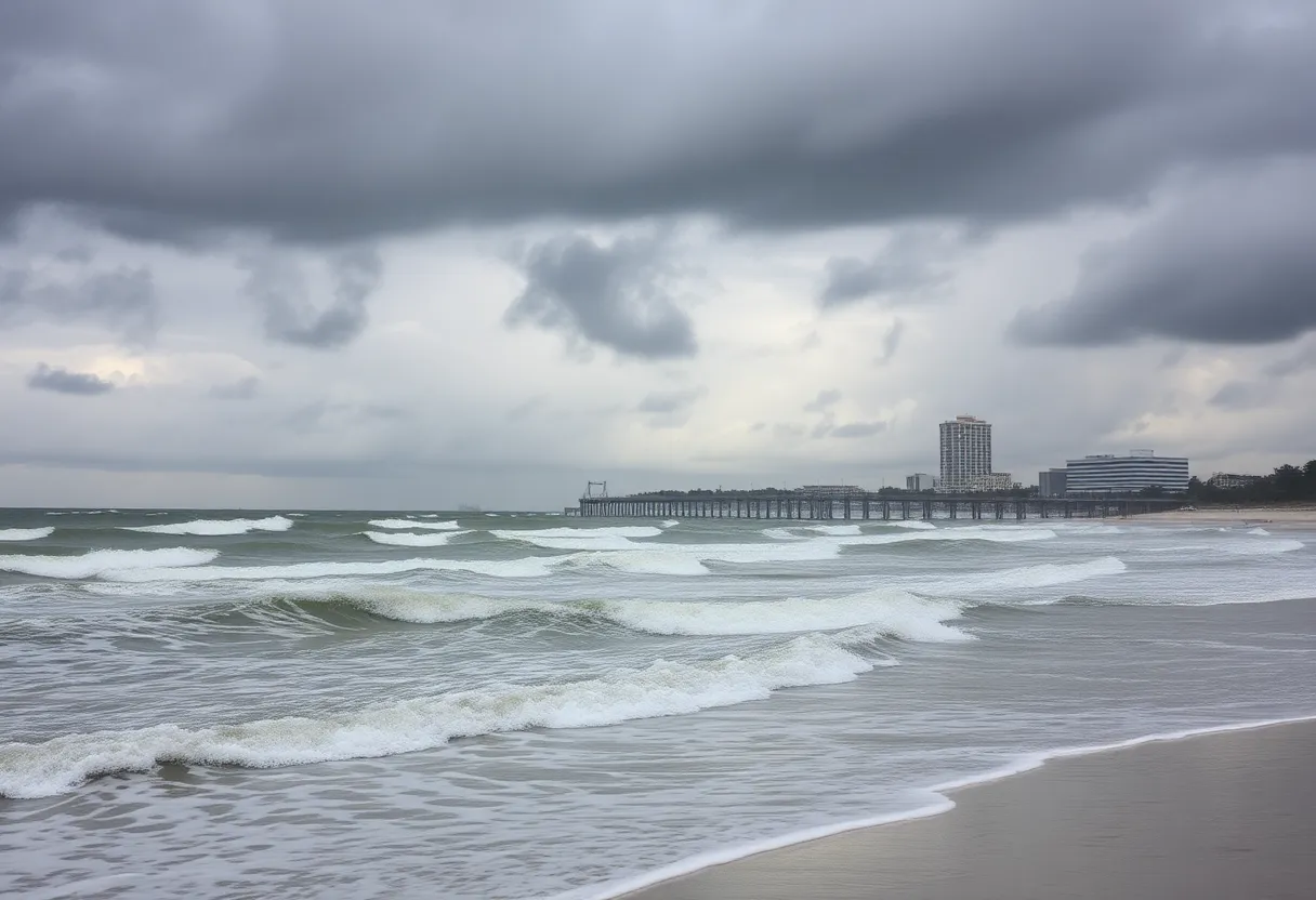 Stormy beach view in Charleston, SC during Tropical Storm Imelda