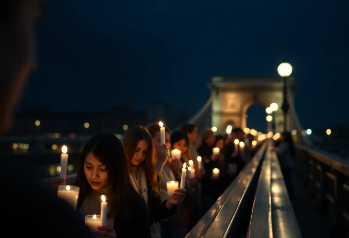 A group of people holding candles at a vigil in memory of Charlie Kirk
