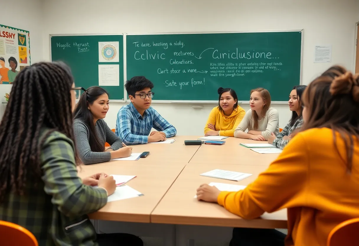Students participating in a civic education discussion