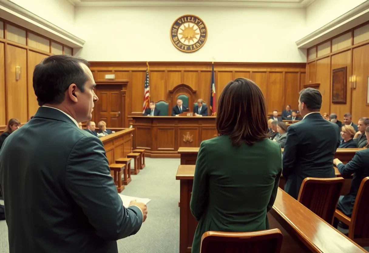 Courtroom scene related to domestic violence case