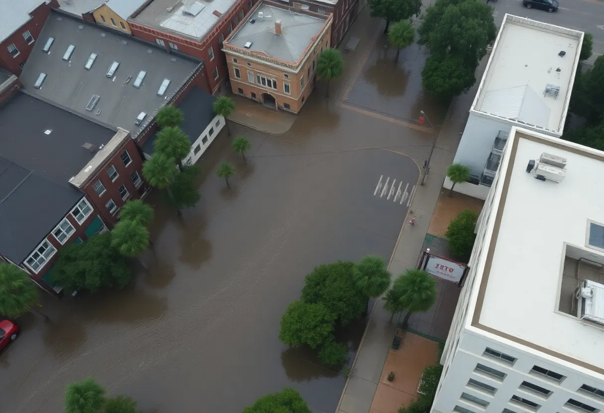 Heavy rainfall causing flooding in downtown Charleston streets