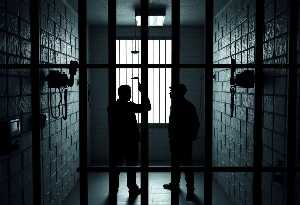 Illustration of a prison cell with communication devices