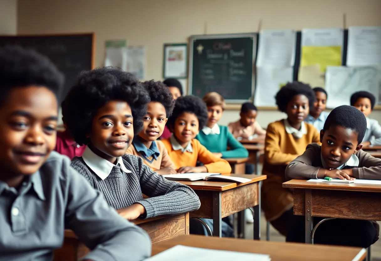A diverse group of students in a classroom representing school integration