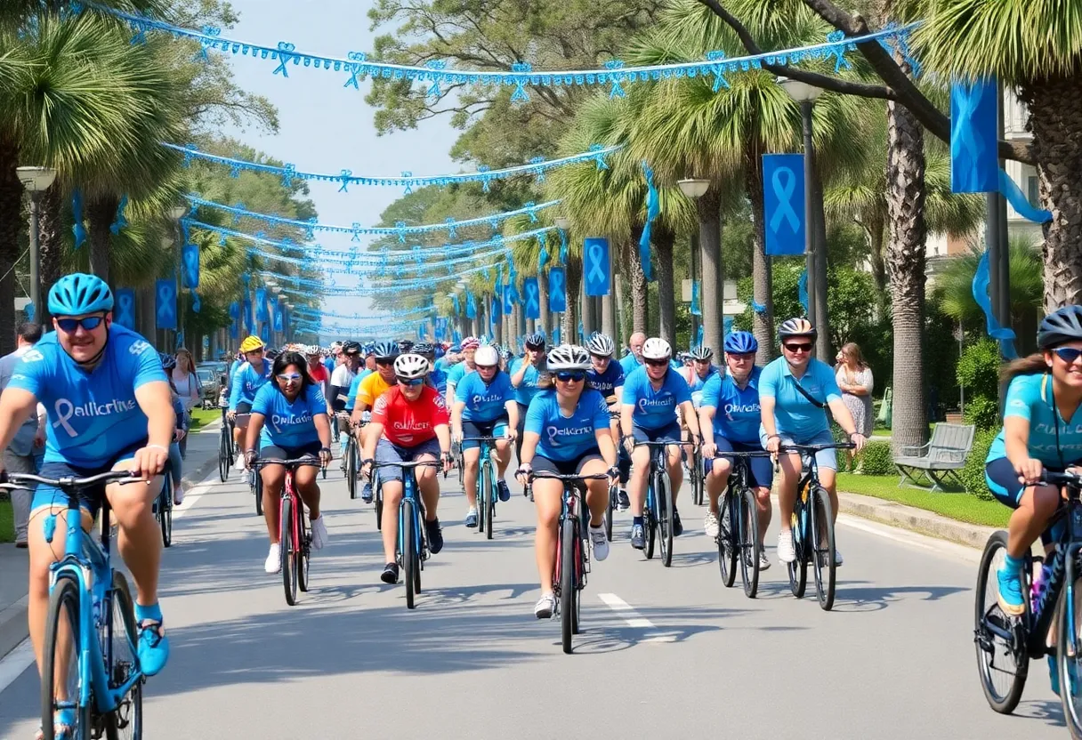 Participants cycling at the LOWVELO Bike Ride event in Charleston SC.