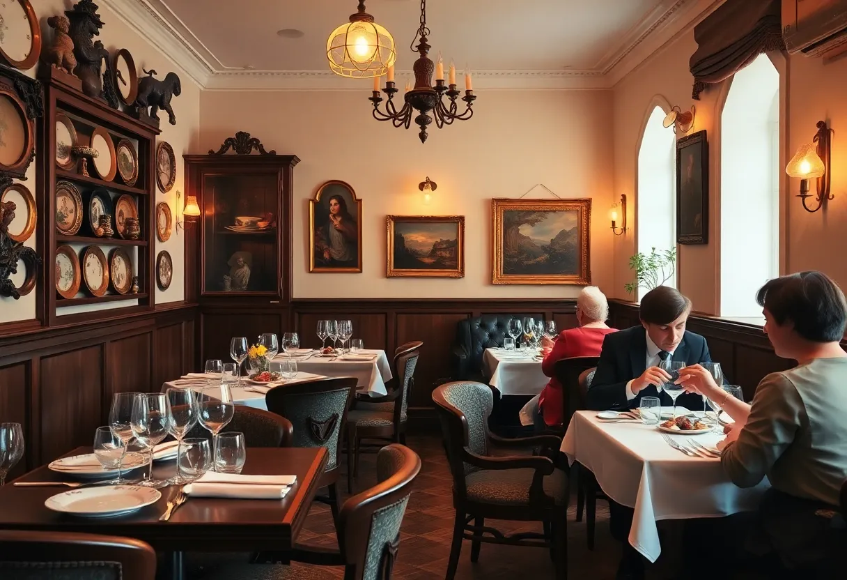 Interior of Merci Bistro showcasing vintage decor and cozy atmosphere.