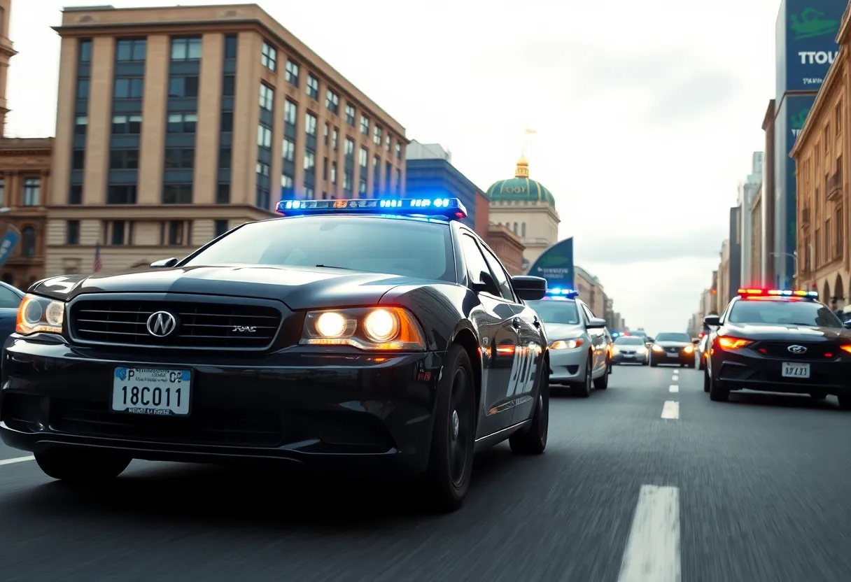 Police cars in pursuit during a high-speed chase in North Charleston