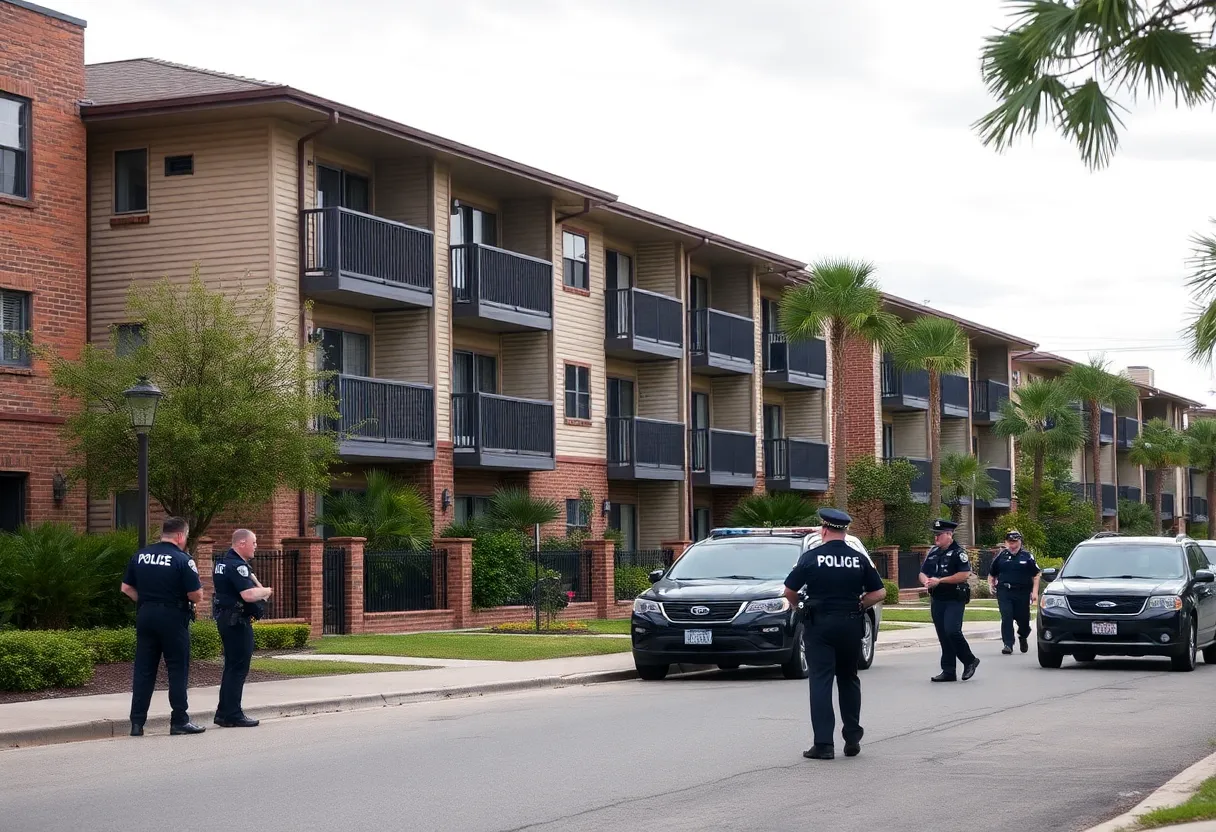 Police near an apartment complex in Charleston after a firearm incident