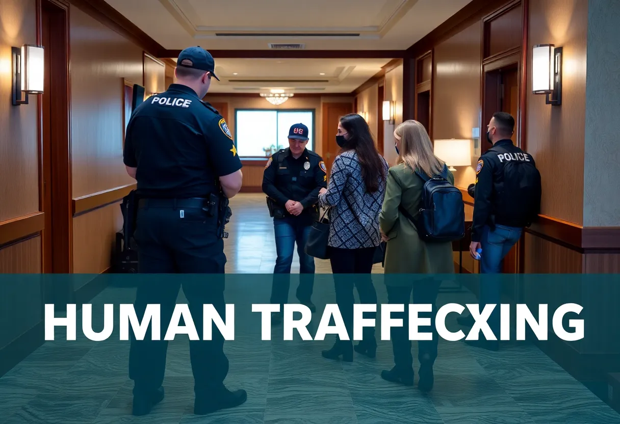 Scene depicting law enforcement assisting victims in a hotel lobby.