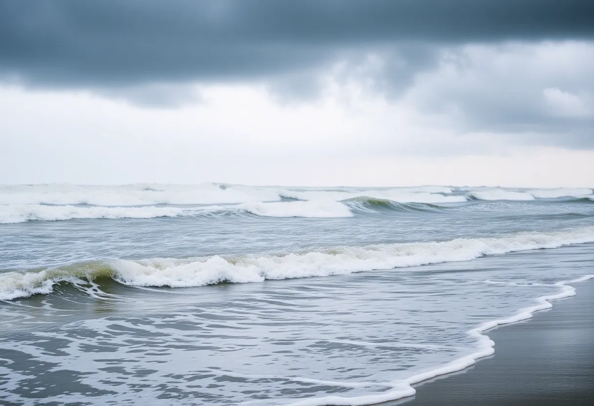 Stormy weather and high waves in Charleston during flood warning
