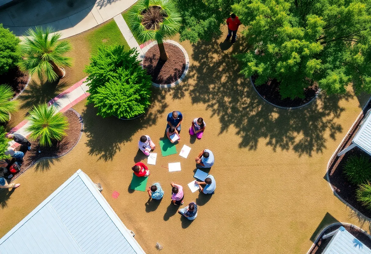 Aerial view of Charleston County School District with students outside