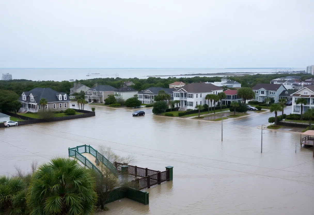 Floodwaters in Charleston SC during high tide