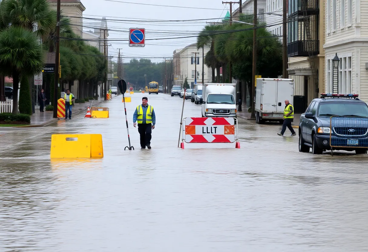 Flooded area in Charleston during coastal flood warning