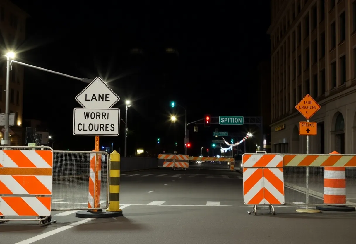Construction site in downtown Charleston with lane closures