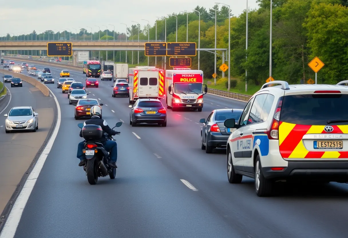 Scene of a motorcycle collision involving police and traffic diversion