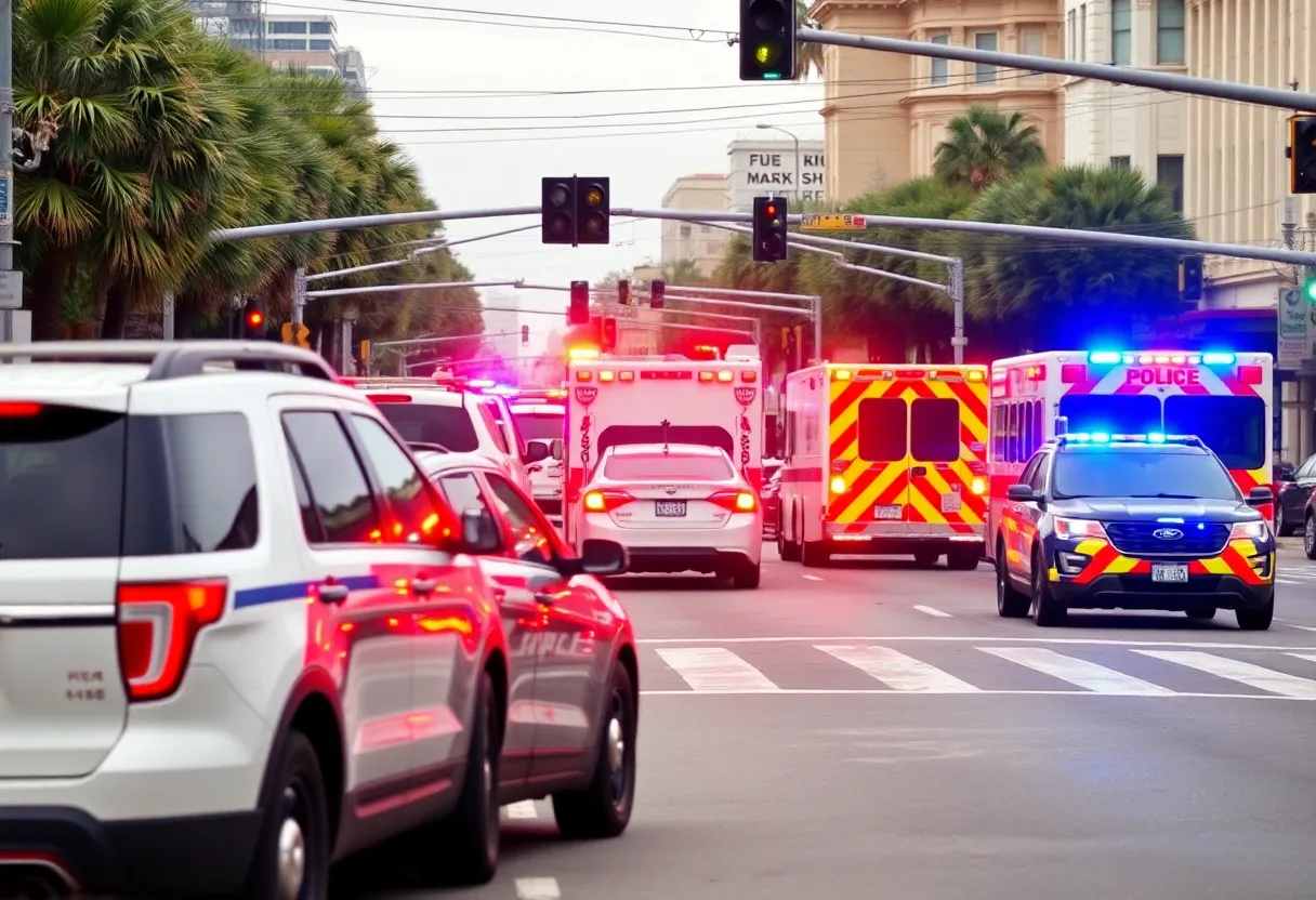 Emergency responders at a traffic accident scene in Charleston