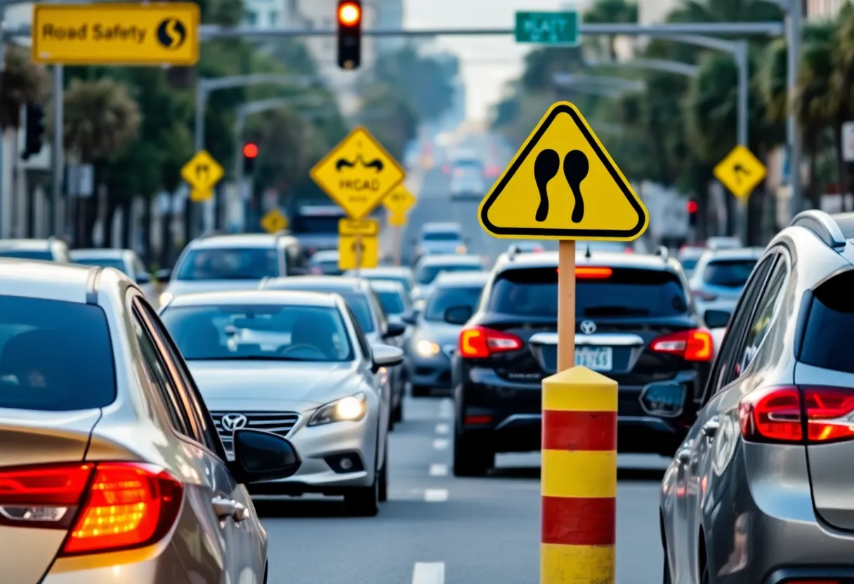 Charleston street with cars and road safety signs
