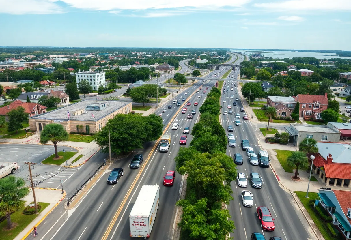 Aerial view of Charleston roads with ongoing infrastructure improvements