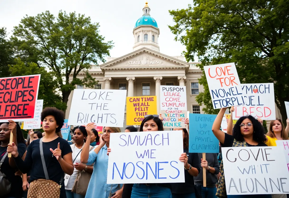 Group of diverse protesters at a civil rights demonstration in Columbia, SC.