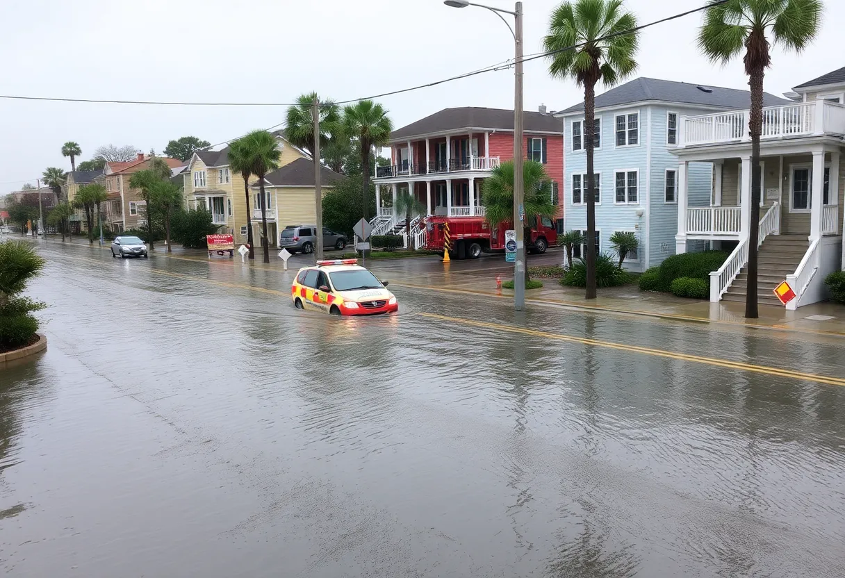 Flooded street in Downtown Charleston due to coastal flooding