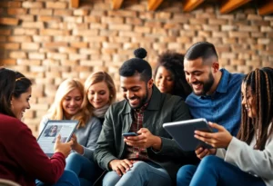 Diverse audience engaging with content marketing