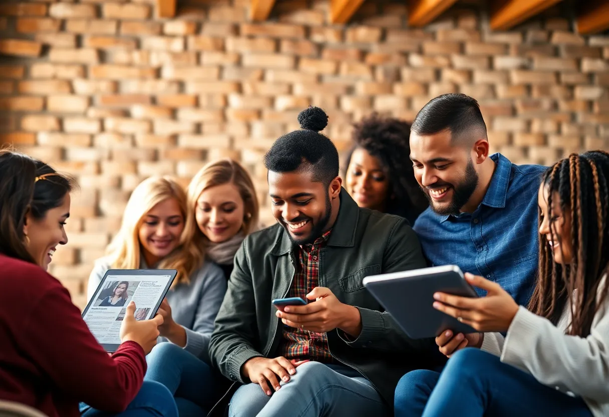 Diverse audience engaging with content marketing