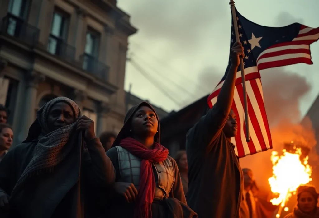 Illustration symbolizing the uprising and struggle for freedom in early America.