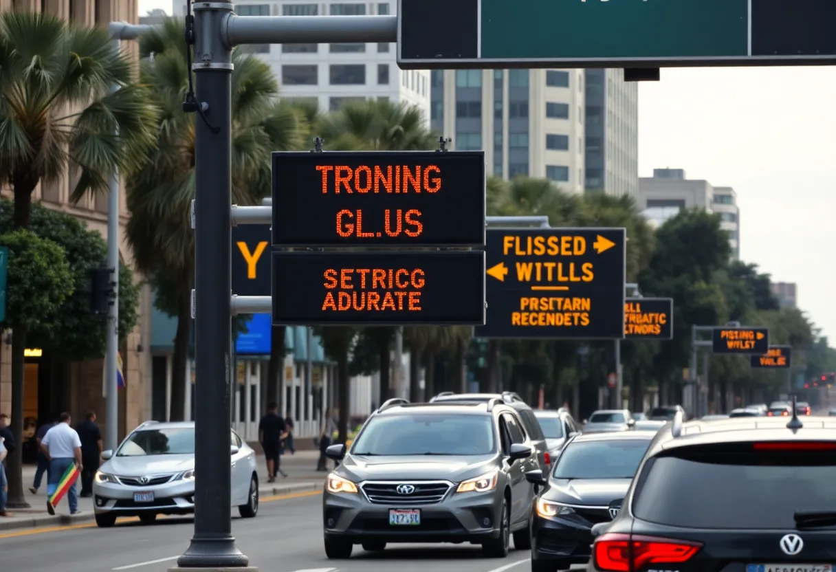 Dynamic message signs displaying traffic updates in Charleston