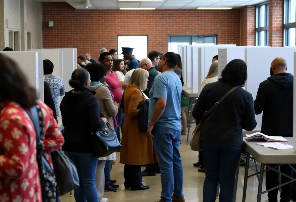 Poll workers assisting voters during early voting in South Carolina