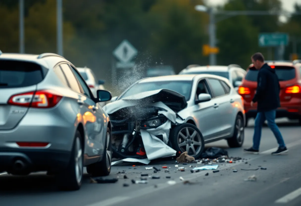 Abstract depiction of a traffic accident scene