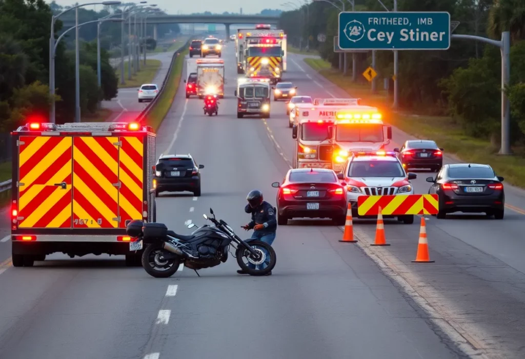 Scene of a motorcycle collision on Interstate 26 West near Charleston
