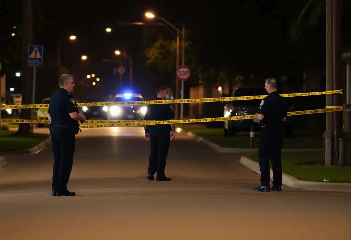 Crime scene in North Charleston with police officers and markers