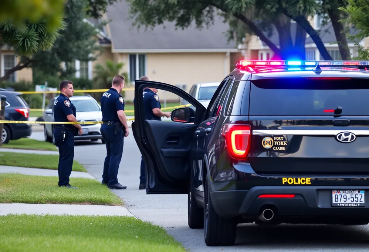 Police officers investigating a shooting scene in North Charleston.