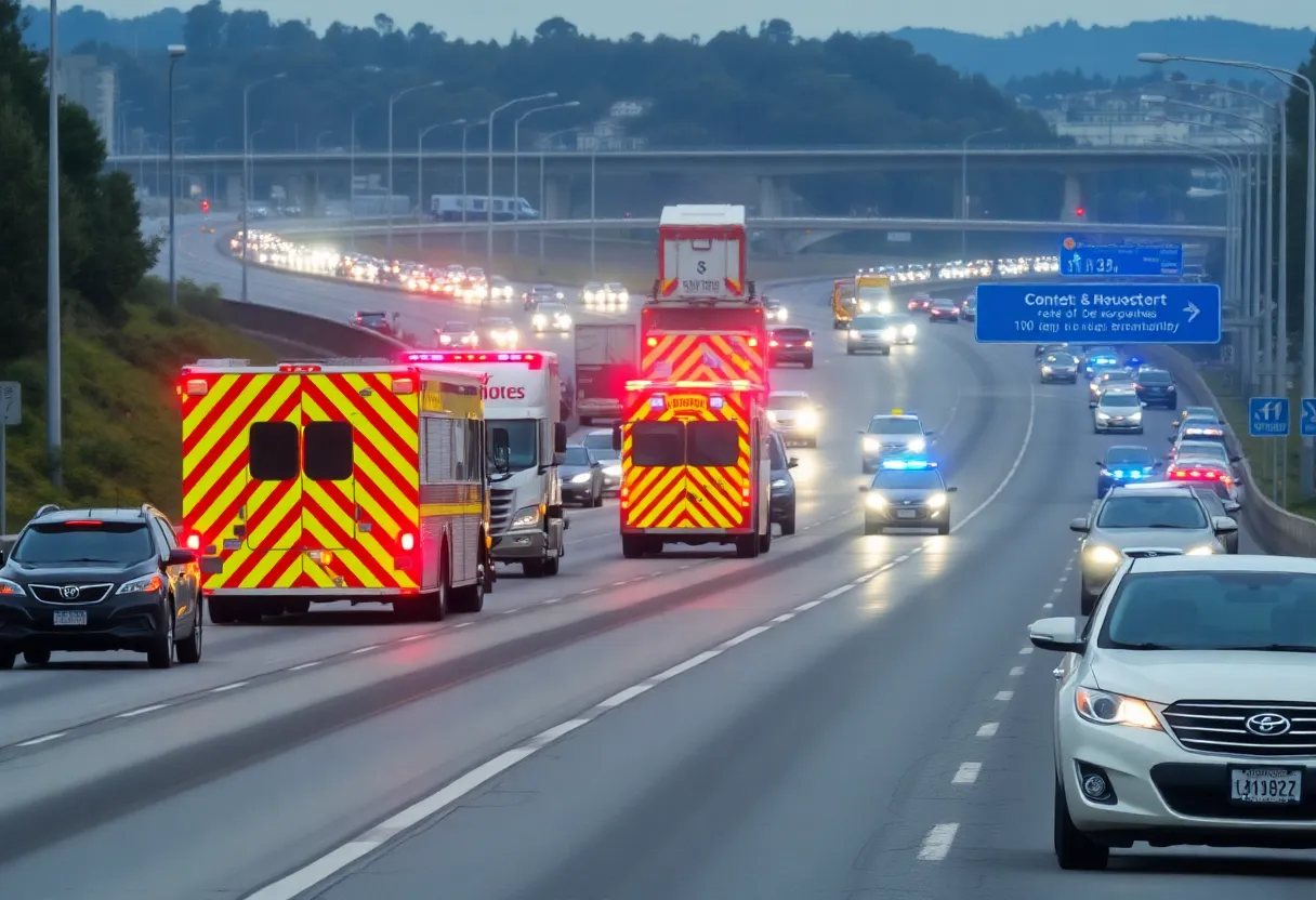 Emergency services at a traffic incident scene in North Charleston
