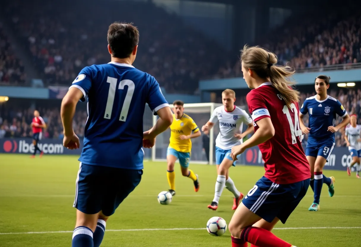 Action shot of North Florida men's soccer team during a match