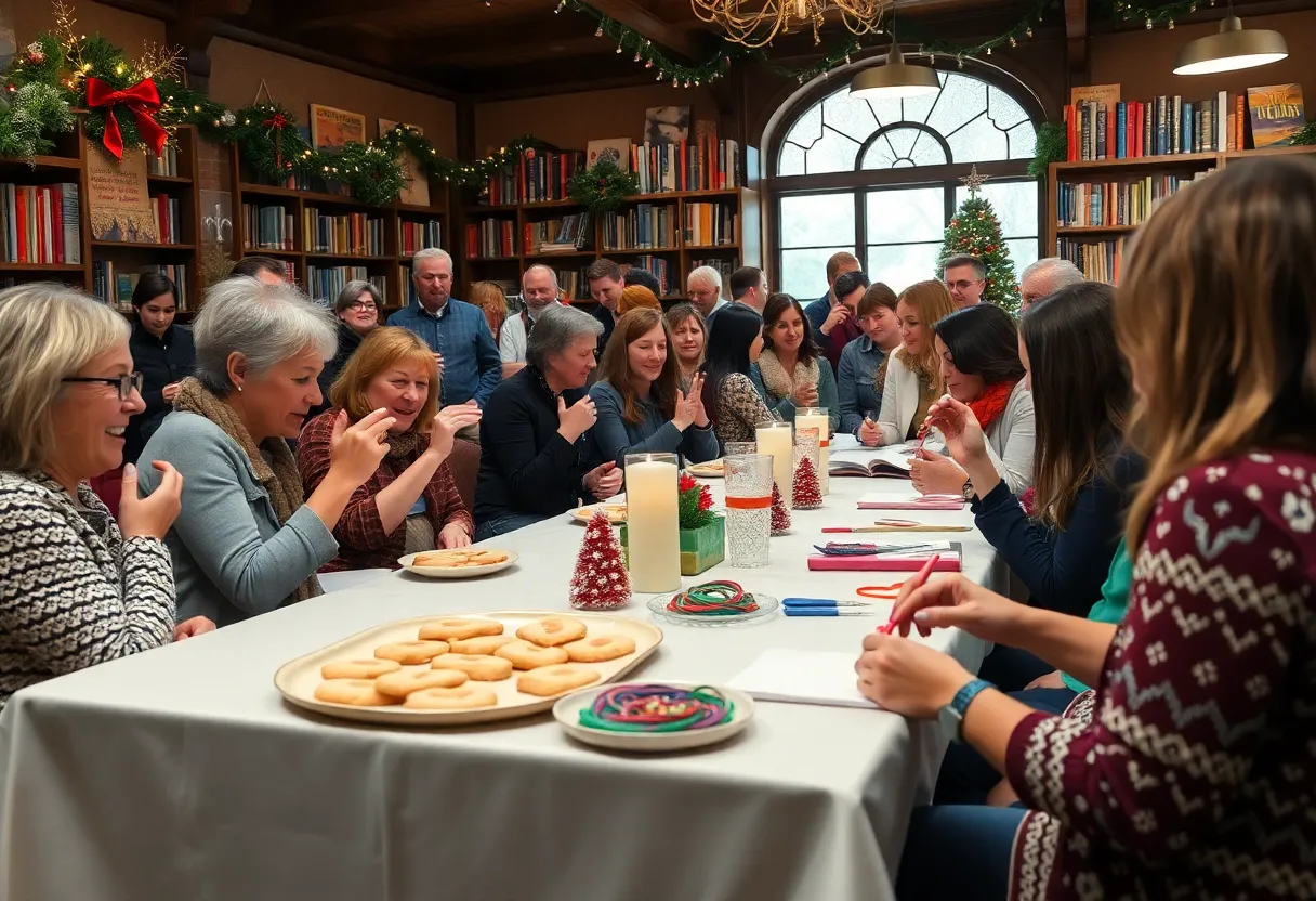 Crowd enjoying a listening party for Taylor Swift's album at a bookstore.