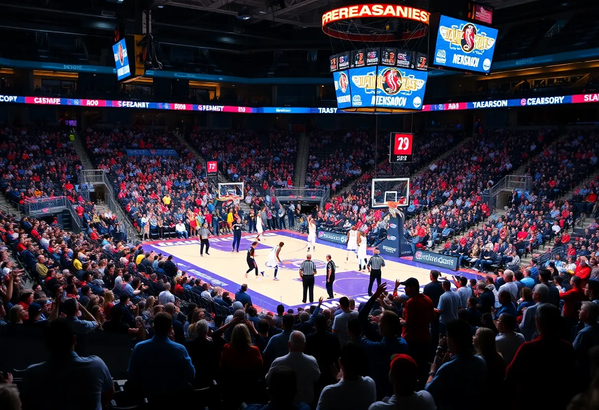 Oklahoma City Thunder players in action during preseason game against Charlotte Hornets