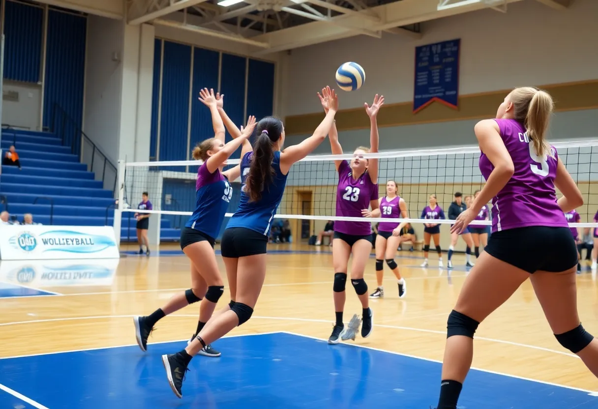 UNC Asheville volleyball players competing in a match