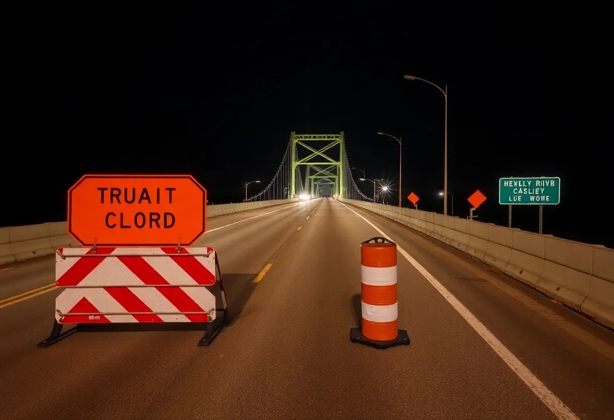 Signage indicating US17 bridge closure for road repairs