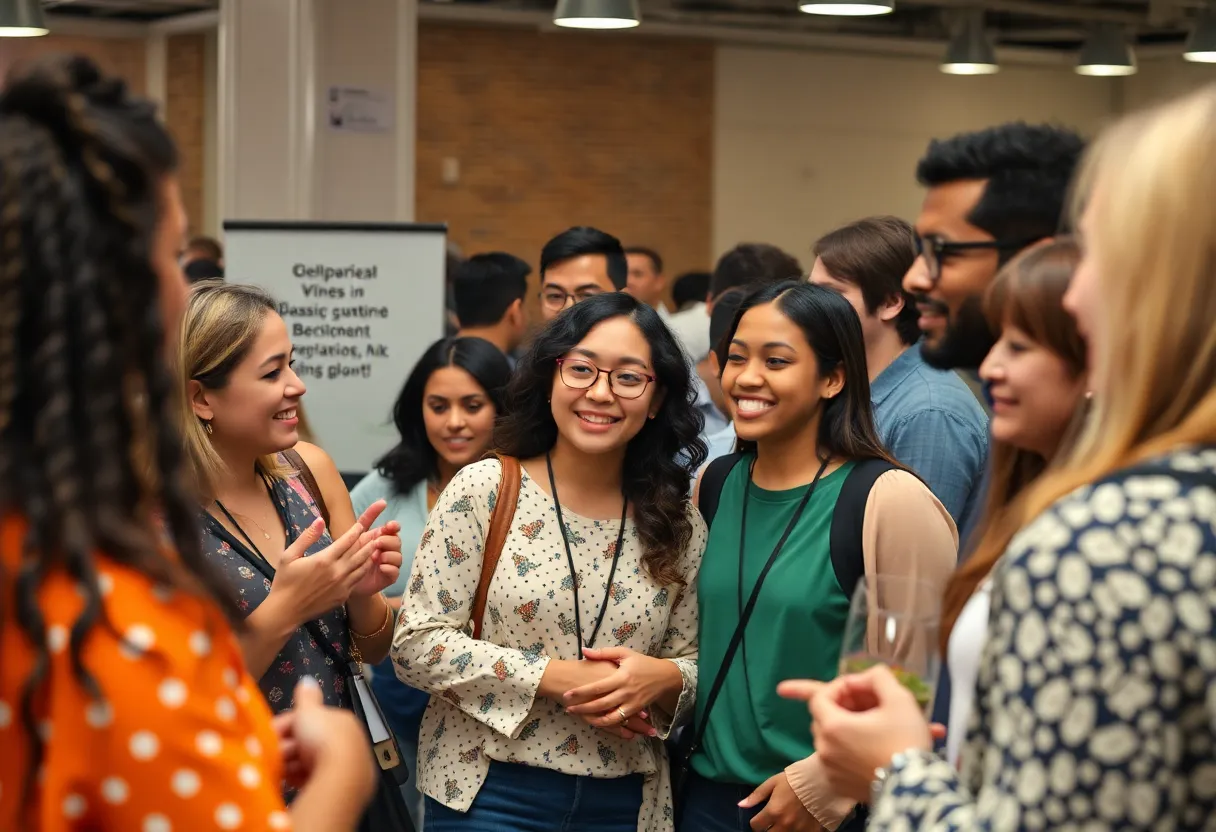 Diverse community members engaging in a marketing event.