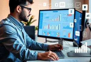 A marketer analyzing consumer behavior data for digital marketing