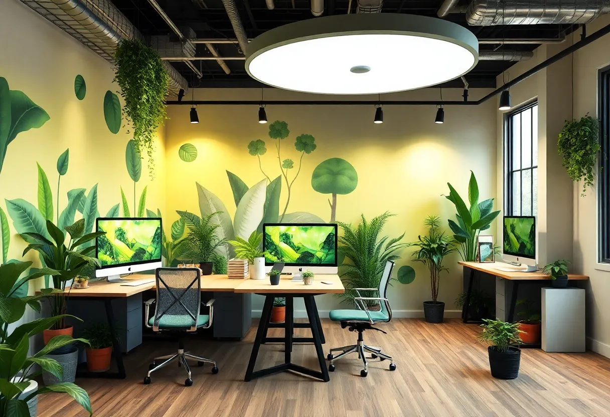 Eco-friendly digital marketing workspace with nature elements
