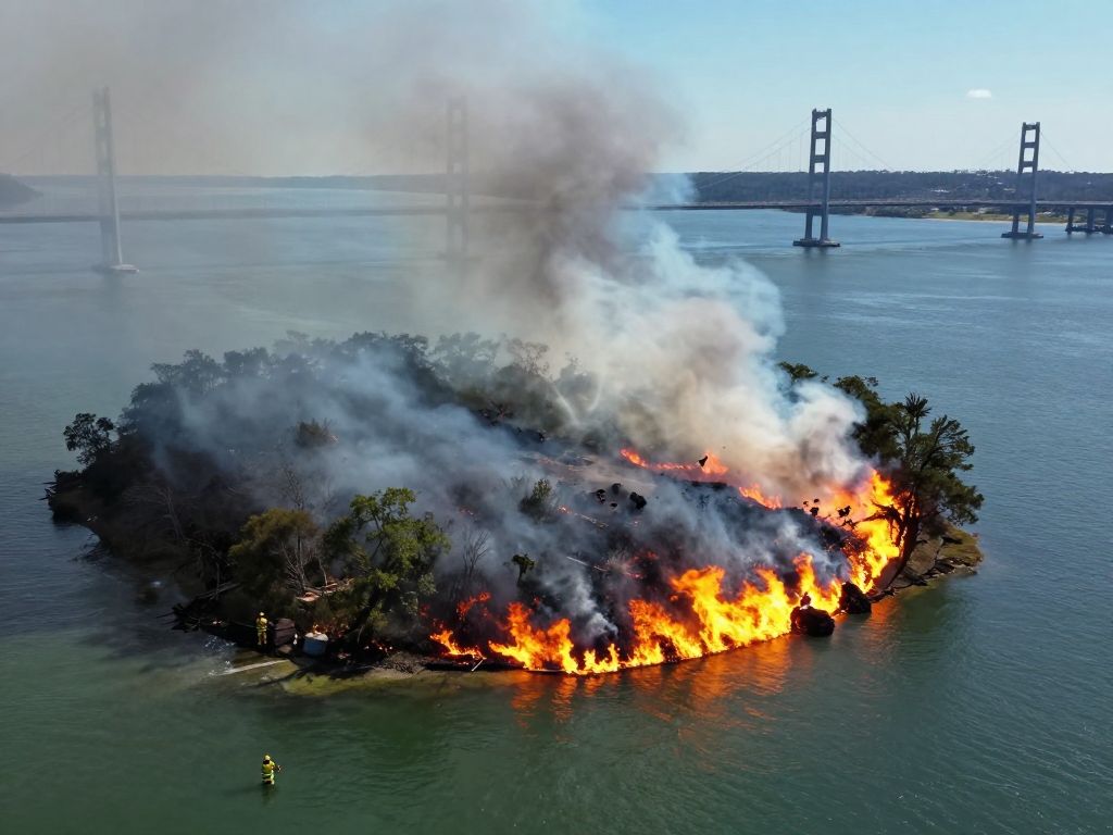 Brush fire on Laurel Island near Arthur Ravenel Jr. Bridge