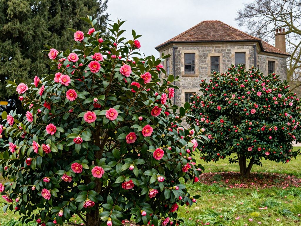 A variety of colorful camellia flowers blooming at Magnolia Plantation during the annual flower show.