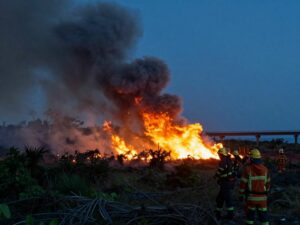 Emergency crews responding to a brush fire on Laurel Island near Charleston.
