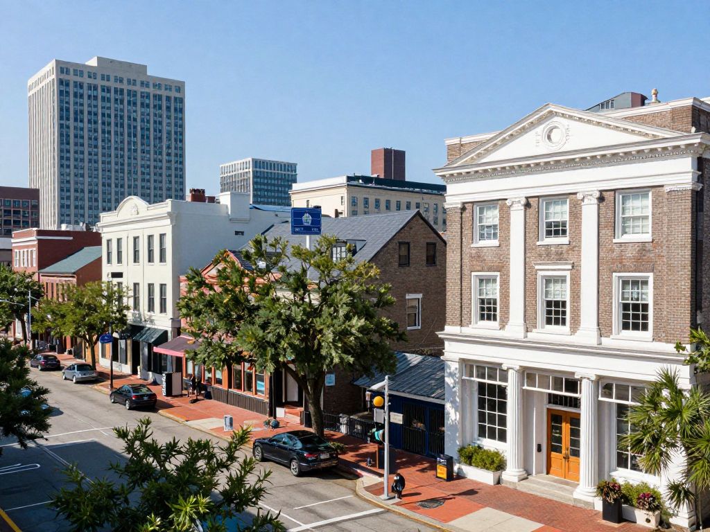 A view of Charleston highlighting local businesses and economic growth.