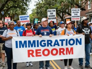 Residents of Charleston participating in a rally for immigration reform.